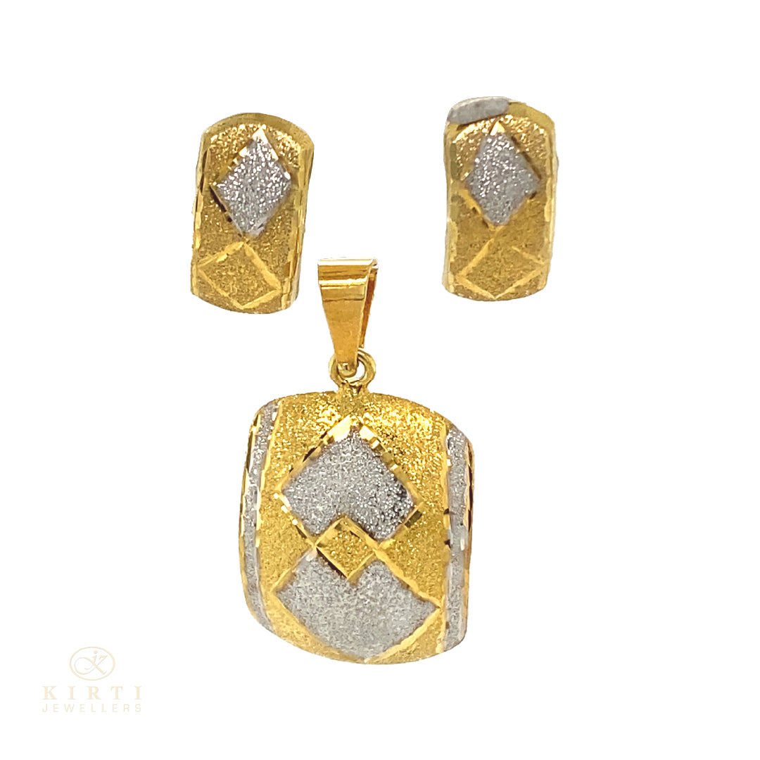 9ct Gold 2 Toned Pendant and Earring Set