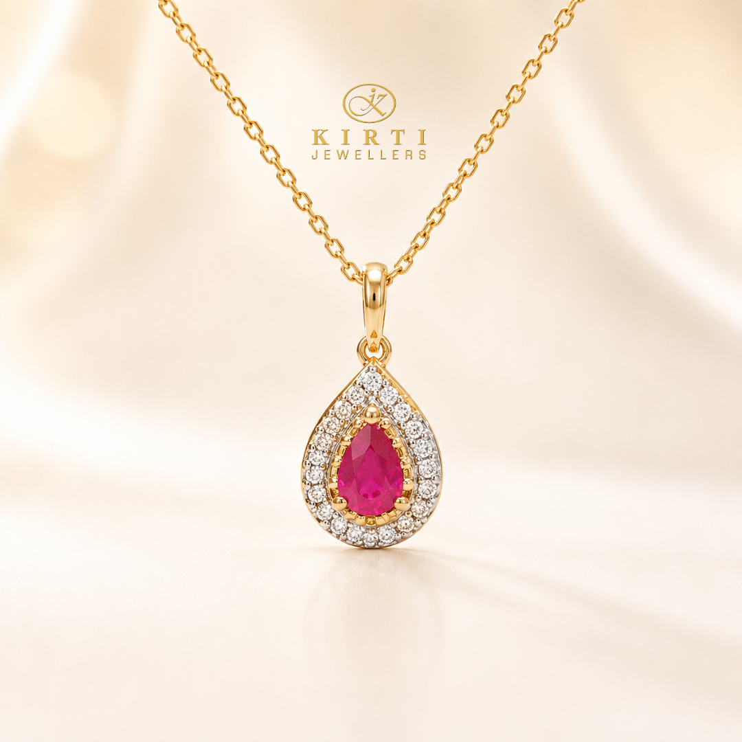 9ct Yellow Gold Ruby and Natural Diamond Pendant
